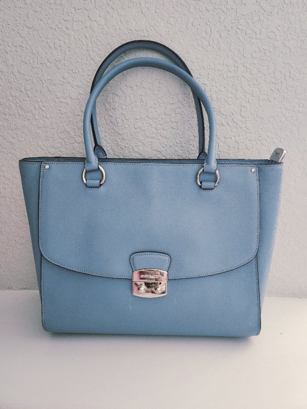 Coach Avery Blue Leather Tote Bag Handbag Purse Large